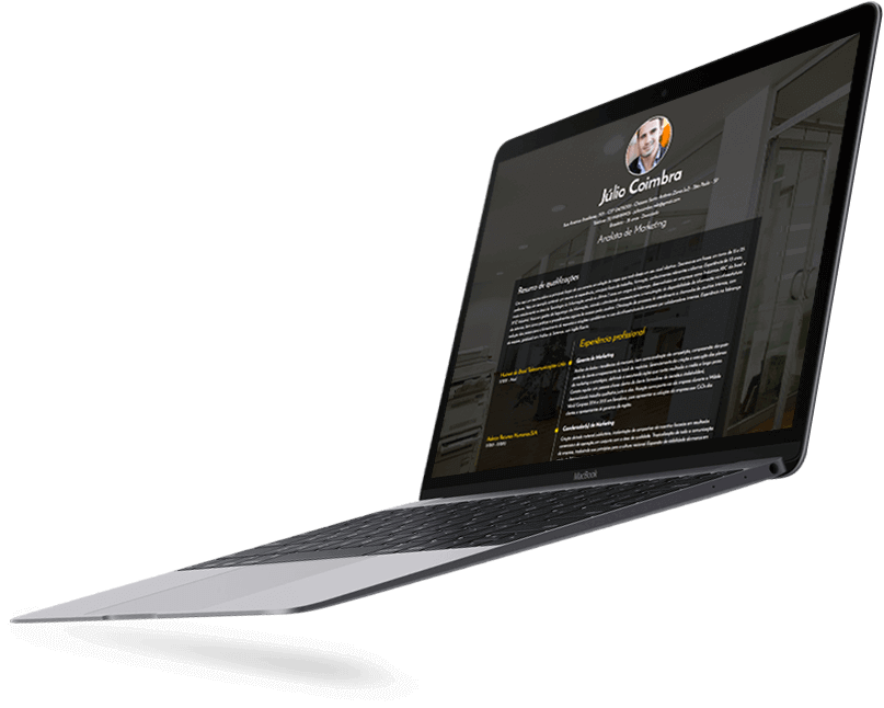 Portfólio Profissional exibido em MacBook — layout profissional sem distrações